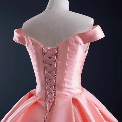 Pink Ombre Ball Gown Quince Dresses Red 3D Flower, Off the Shoulder Princess Dress FD1142-prom dresses 2025 -Viniodress-Pink-US 2-