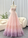 Pink One Shoulder Tiered Prom Dresses Sheer Boned Bodice Quinceanera Dress AD1186