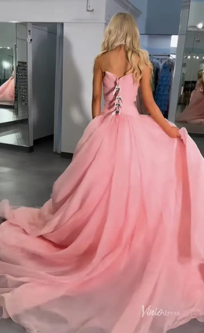 Pink Organza Pageant Gown Prom Dress with Halter Neck and Keyhole Bodice – PG5189-prom dresses 2025 -Viniodress-Pink-Custom Size-
