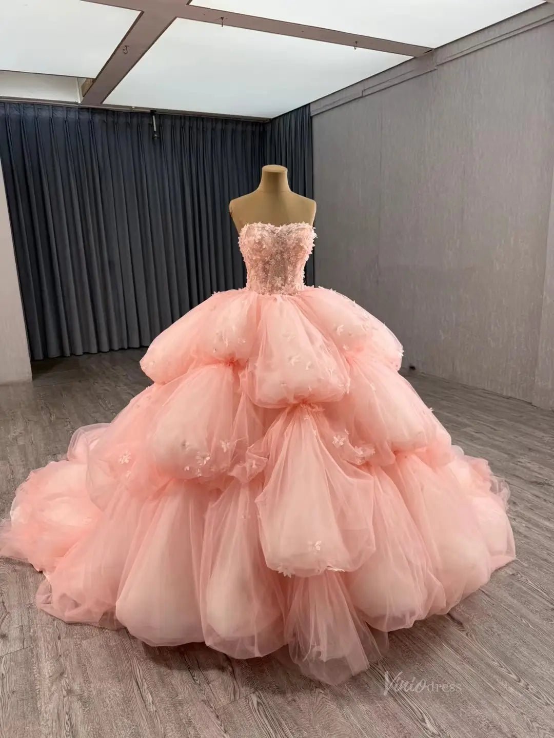 Pink Petal Wedding Dresses Ethereal Strapless Quinceanera Dresses Layered 241125-Quinceanera Dresses 2025 -Viniodress-Pink-Custom Size-