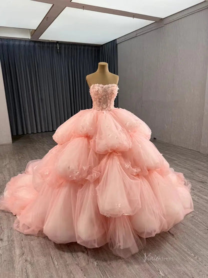 Pink Petal Wedding Dresses Ethereal Strapless Quinceanera Dresses Layered 241125-Quinceanera Dresses 2025 -Viniodress-Pink-Custom Size-