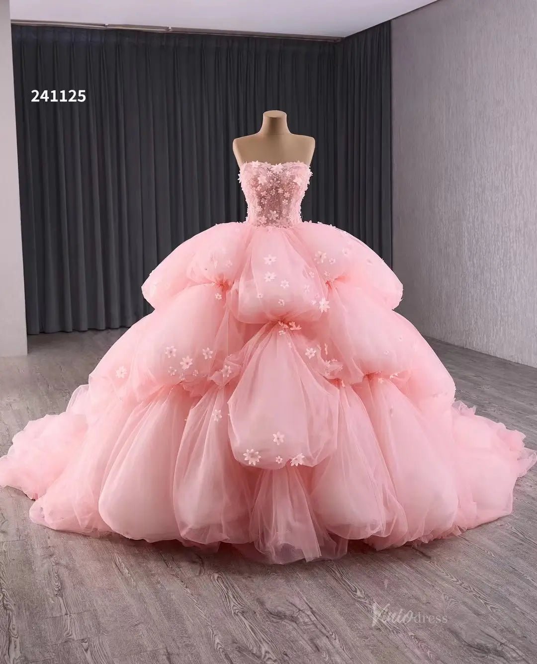 Pink Petal Wedding Dresses Ethereal Strapless Quinceanera Dresses Layered 241125-Quinceanera Dresses 2025 -Viniodress-Pink-Custom Size-