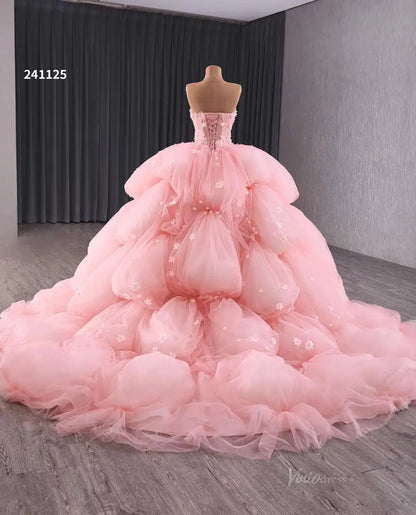 Pink Petal Wedding Dresses Ethereal Strapless Quinceanera Dresses Layered 241125-Quinceanera Dresses 2025 -Viniodress-Pink-Custom Size-