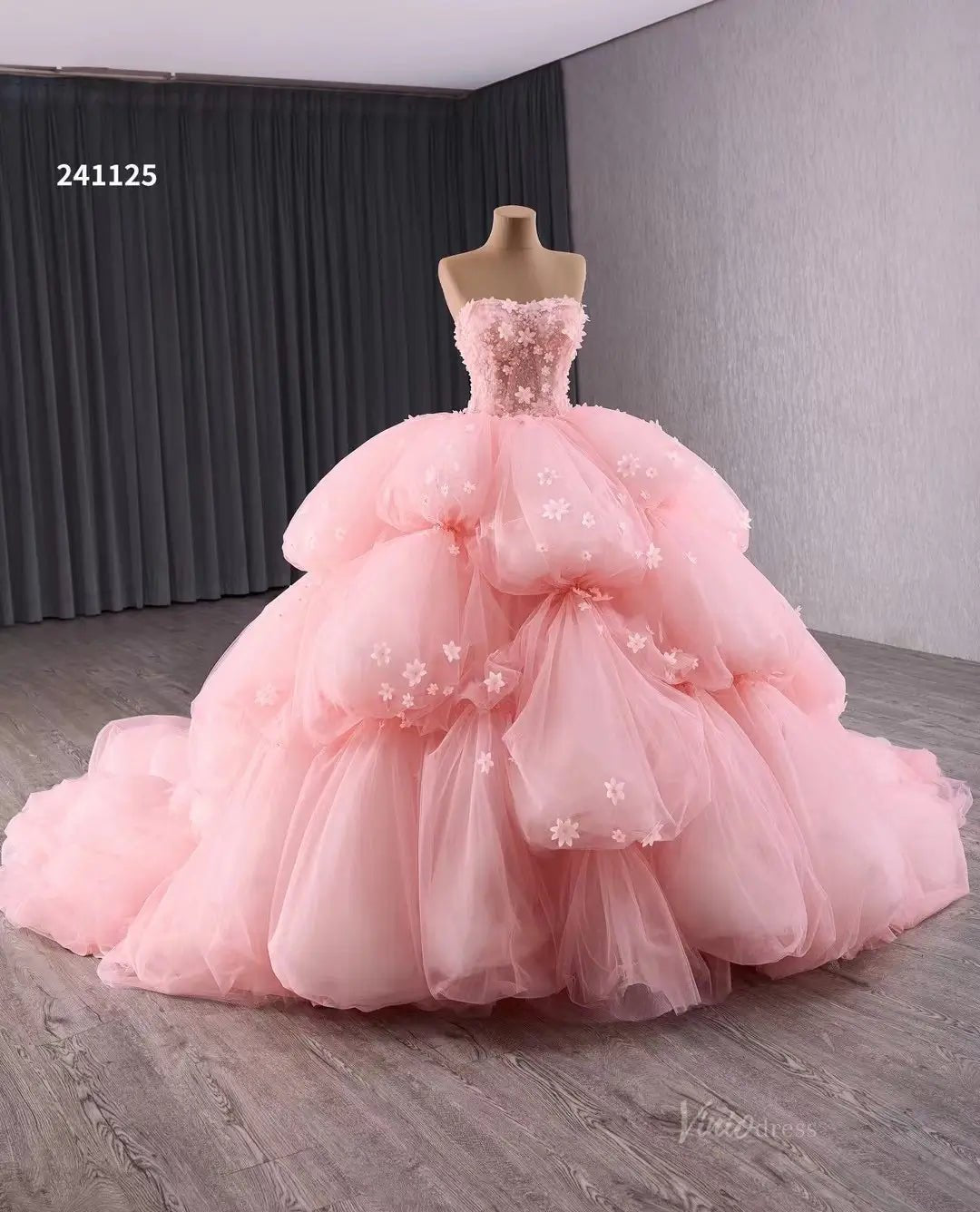 Pink Petal Wedding Dresses Ethereal Strapless Quinceanera Dresses Layered 241125-Quinceanera Dresses 2025 -Viniodress-Pink-Custom Size-
