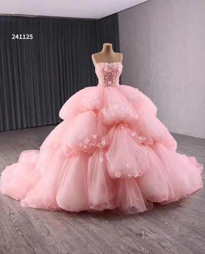 Pink Petal Wedding Dresses Ethereal Strapless Quinceanera Dresses Layered 241125-Quinceanera Dresses 2025 -Viniodress-Pink-Custom Size-