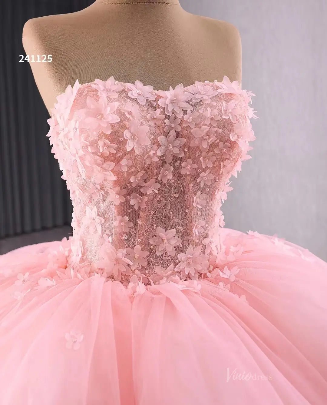 Pink Petal Wedding Dresses Ethereal Strapless Quinceanera Dresses Layered 241125-Quinceanera Dresses 2025 -Viniodress-Pink-Custom Size-