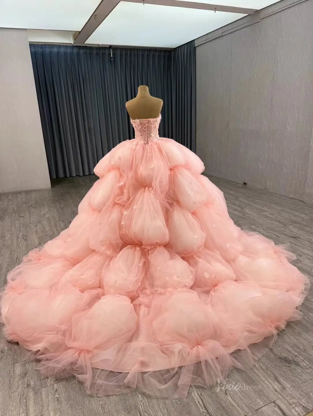 Pink Petal Wedding Dresses Ethereal Strapless Quinceanera Dresses Layered 241125-Quinceanera Dresses 2025 -Viniodress-Pink-Custom Size-