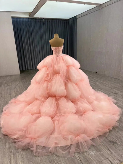 Pink Petal Wedding Dresses Ethereal Strapless Quinceanera Dresses Layered 241125-Quinceanera Dresses 2025 -Viniodress-Pink-Custom Size-