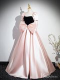 Pink Puffed Sleeve Bow-Tie Prom Dresses Satin Formal Dress AD1343-prom dresses-Viniodress-Viniodress