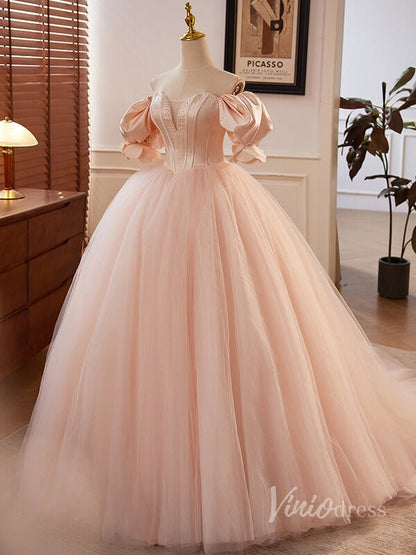 Pink Puffed Sleeve Prom Dresses Boned Boidce Sweetheart Neck Quinceanera Dress 90031-prom dresses 2025 -Viniodress-Pink-Custom Size-