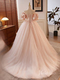 Pink Puffed Sleeve Prom Dresses Boned Boidce Sweetheart Neck Quinceanera Dress 90031-prom dresses-Viniodress-Viniodress