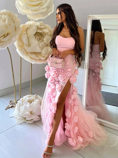 Pink Rose Prom Dresses Flower Blossom Sheath Wedding Dress Strapless BD037B-prom dresses 2025 -Viniodress-Pink-Custom Size-