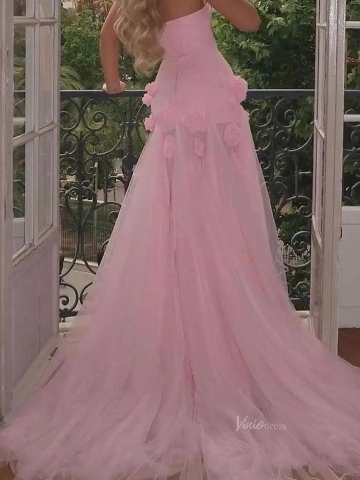 Pink Rose Prom Dresses Flower Blossom Sheath Wedding Dress Strapless BD037B-prom dresses 2025 -Viniodress-Pink-Custom Size-