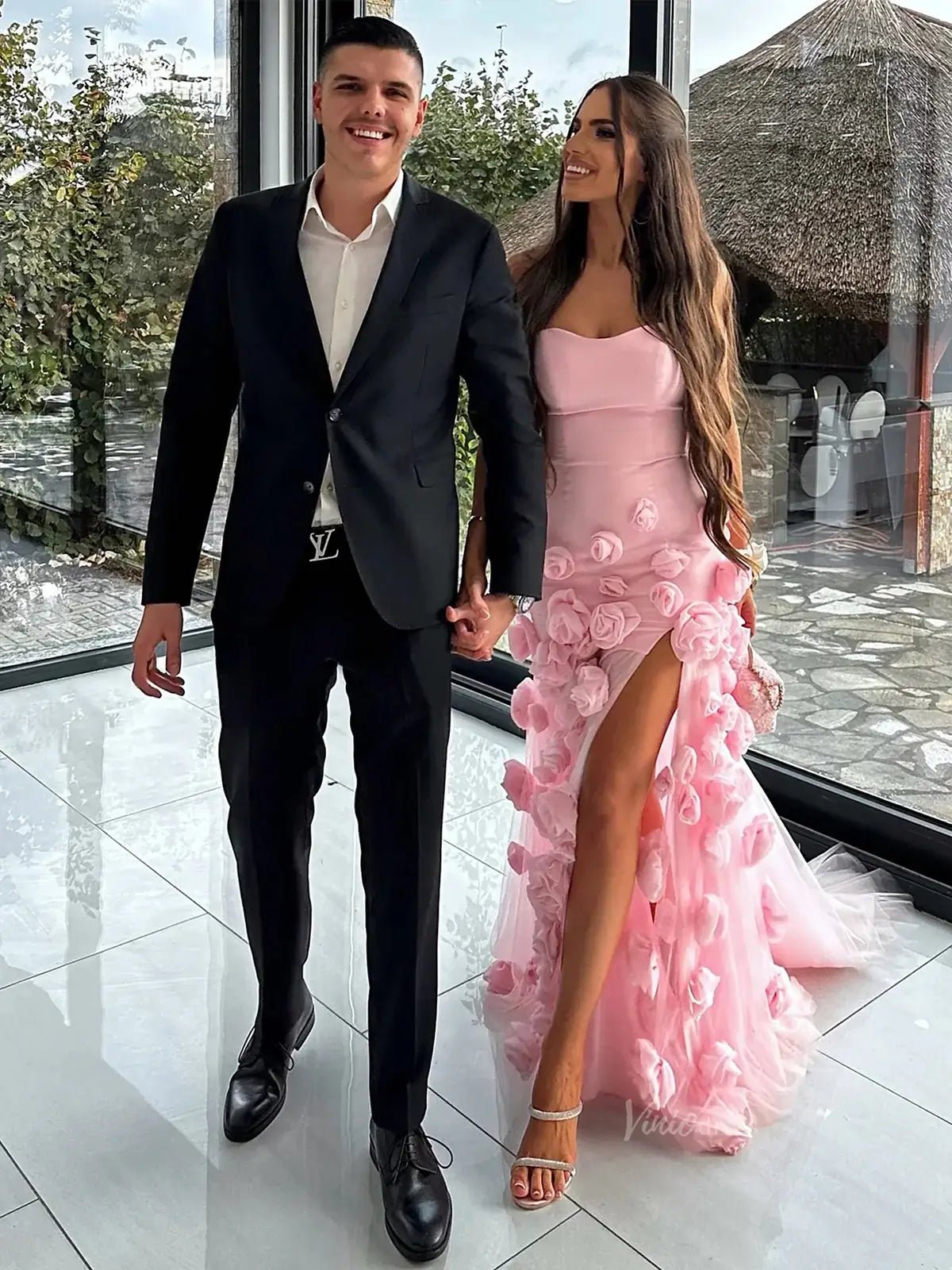Pink Rose Prom Dresses Flower Blossom Sheath Wedding Dress Strapless BD037B-prom dresses 2025 -Viniodress-Pink-Custom Size-