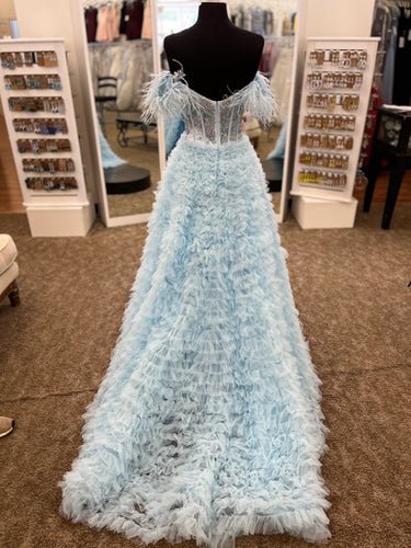 Pink Ruffle Formal Dress Feather Layered Prom Dresses FD2976-prom dresses 2025 -Viniodress-Light Blue-Custom Size-