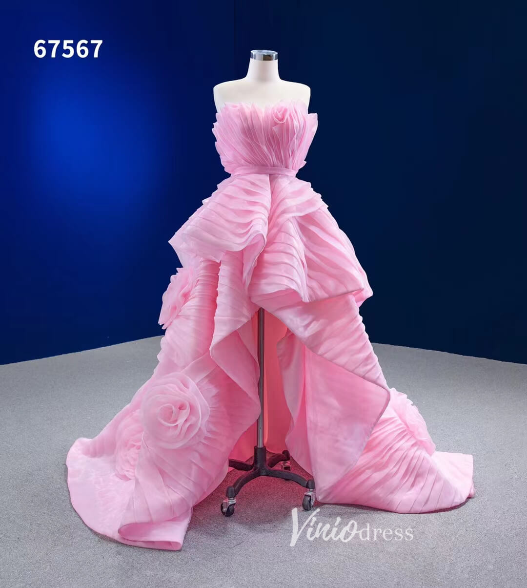 Pink Ruffle Prom Dress High Low Pageant Dress 67567-prom dresses 2025 -Viniodress-Pink-Custom Size-