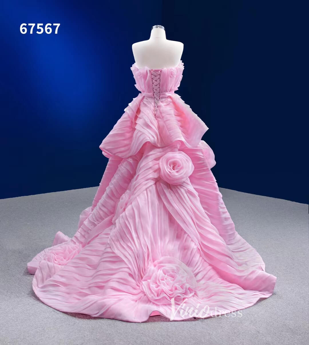 Pink Ruffle Prom Dress High Low Pageant Dress 67567-prom dresses 2025 -Viniodress-Pink-Custom Size-