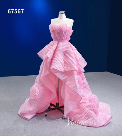 Pink Ruffle Prom Dress High Low Pageant Dress 67567-prom dresses 2025 -Viniodress-Pink-Custom Size-