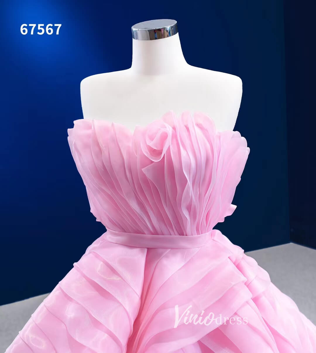 Pink Ruffle Prom Dress High Low Pageant Dress 67567-prom dresses 2025 -Viniodress-Pink-Custom Size-