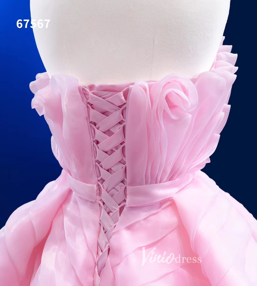 Pink Ruffle Prom Dress High Low Pageant Dress 67567-prom dresses 2025 -Viniodress-Pink-Custom Size-