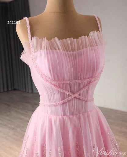 Pink Ruffle Wedding Dress Beaded Spagehtti Strap Prom Dresses Corset Back 241102-Prom Dresses 2025 -Viniodress-Pink-Custom Size-