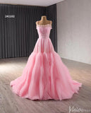 Pink Ruffle Wedding Dress Beaded Spagehtti Strap Prom Dresses Corset Back 241102-Prom Dresses-Viniodress-Viniodress