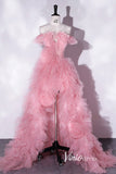 Pink Ruffled Off the Shoulder Prom Dresses with High Slit AD1007