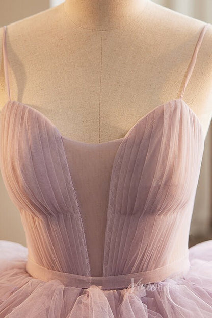 Pink Ruffled Quinceanera Dresses Spaghetti Strap Ball Gown AD1099-Quinceanera Dresses 2025 -Viniodress-Pink-Custom Size-