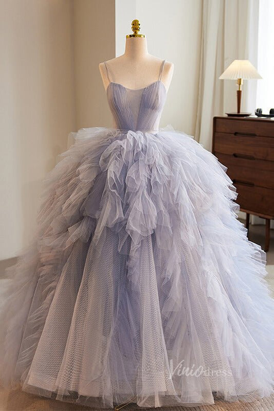 Pink Ruffled Quinceanera Dresses Spaghetti Strap Ball Gown AD1099-Quinceanera Dresses 2025 -Viniodress-Blue-Custom Size-