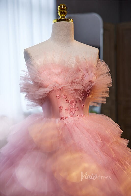 Pink Ruffled Quinceanera Dresses Strapless Ball Gown AD1072-Quinceanera Dresses 2025 -Viniodress-Pink-Custom Size-