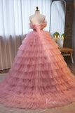 Pink Ruffled Quinceanera Dresses Strapless Ball Gown AD1072-Quinceanera Dresses-Viniodress-Viniodress