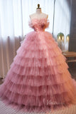 Pink Ruffled Quinceanera Dresses Strapless Ball Gown AD1072