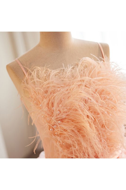 Pink Ruffled Quinceanera Dresses with Feathers Spaghetti Strap Ball Gown AD1094-Quinceanera Dresses 2025 -Viniodress-Pink-Custom Size-