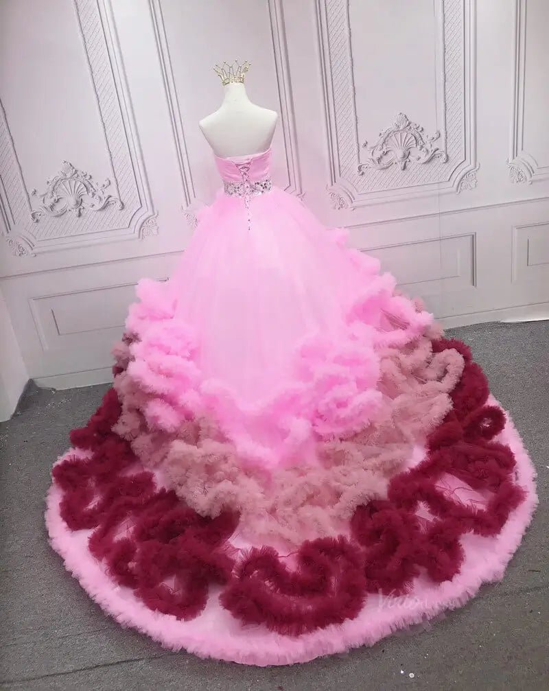 Pink Ruffled Tiered Quinceanera Dresses Strapless Gorgeous Prom Dresses SU051-prom dresses 2025 -Viniodress-Pink-Custom Size-