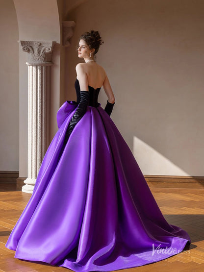 Pink Satin Bow Tie Prom Ball Gown Strapless Quinceanera Dresses BG075-prom dresses 2025 -Viniodress-Pink-Custom Size-