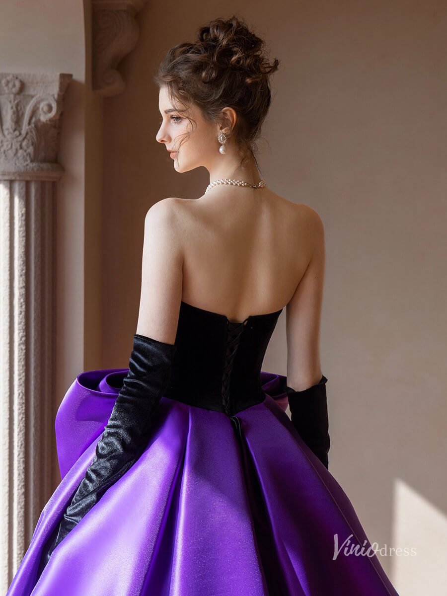 Pink Satin Bow Tie Prom Ball Gown Strapless Quinceanera Dresses BG075-prom dresses 2025 -Viniodress-Pink-Custom Size-