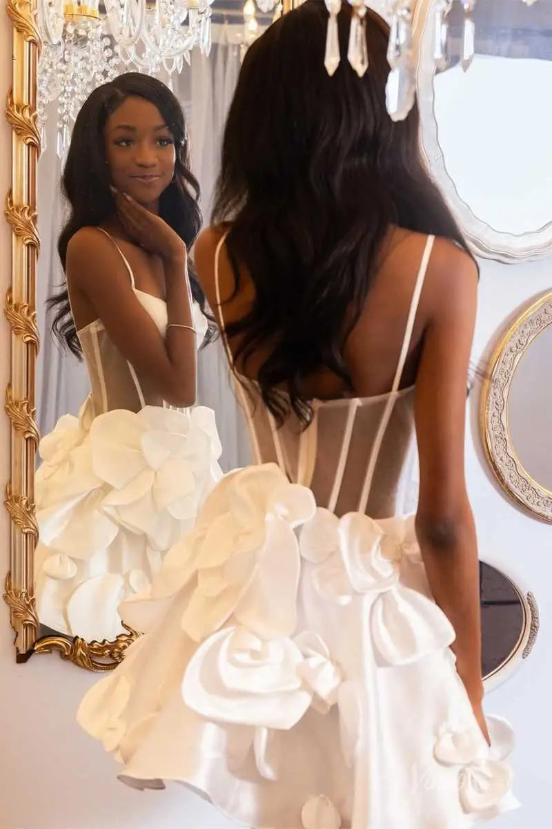 Pink Satin Homecoming Dress with Spaghetti Straps, Sheer Corset Bodice and 3D Flower Skirt – H1143-Homecoming Dresses 2025 -Viniodress-Pink-Custom Size-