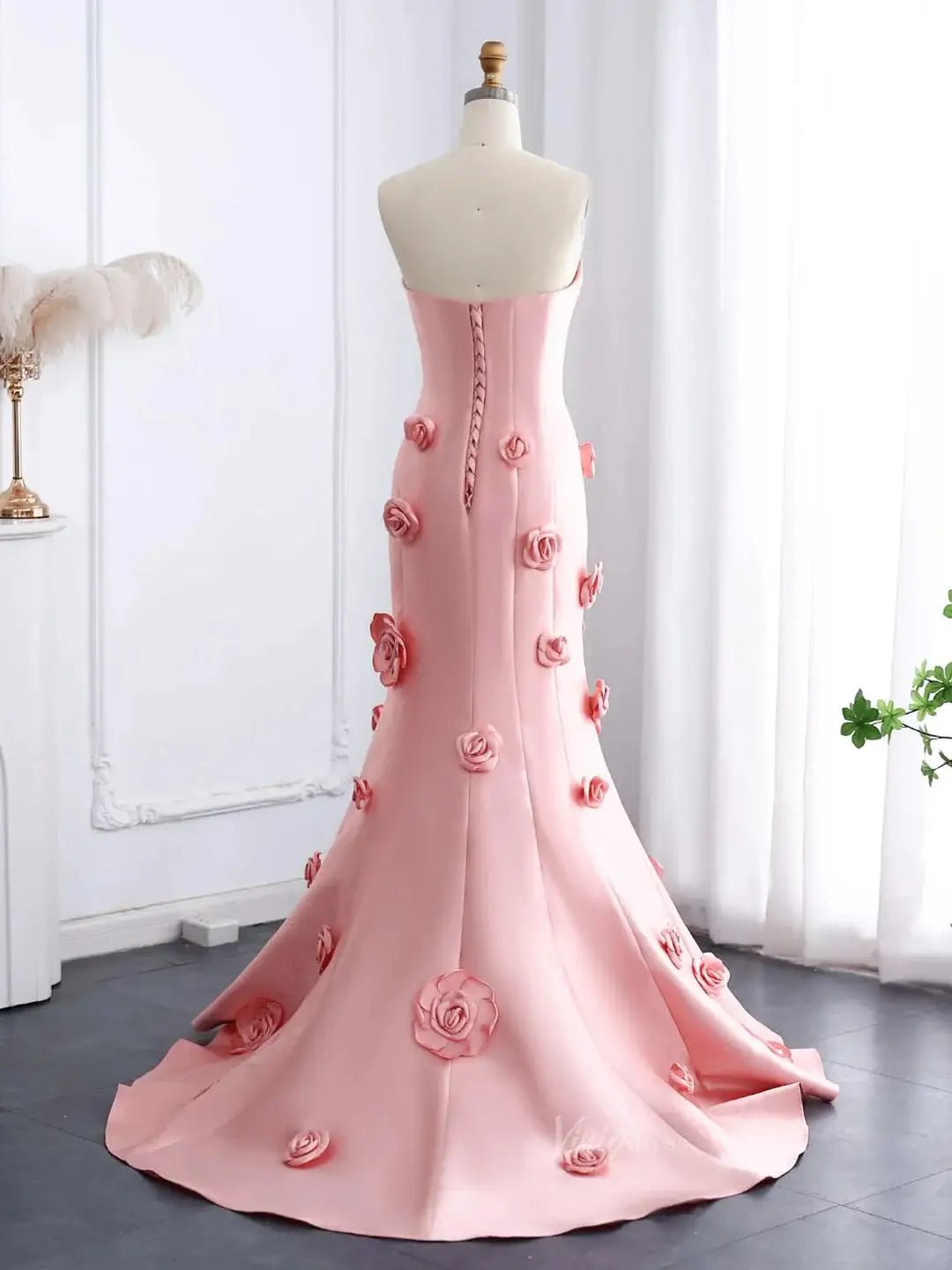 Pink Satin Mermaid Prom Dresses, Rose Flower, Ethereal Formal Dresses BD006-prom dresses 2025 -Viniodress-Pink-US 2-