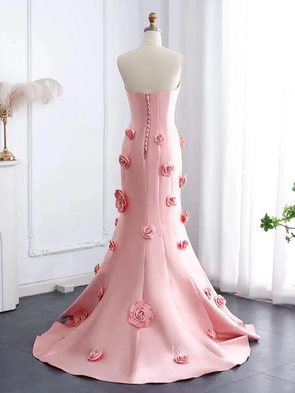 Pink Satin Mermaid Prom Dresses, Rose Flower, Ethereal Formal Dresses BD006-prom dresses 2025 -Viniodress-Pink-US 2-