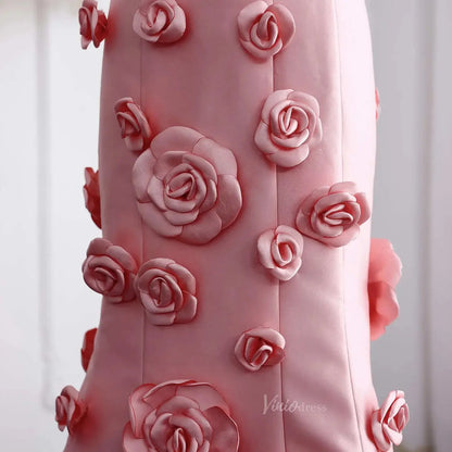 Pink Satin Mermaid Prom Dresses, Rose Flower, Ethereal Formal Dresses BD006-prom dresses 2025 -Viniodress-Pink-US 2-