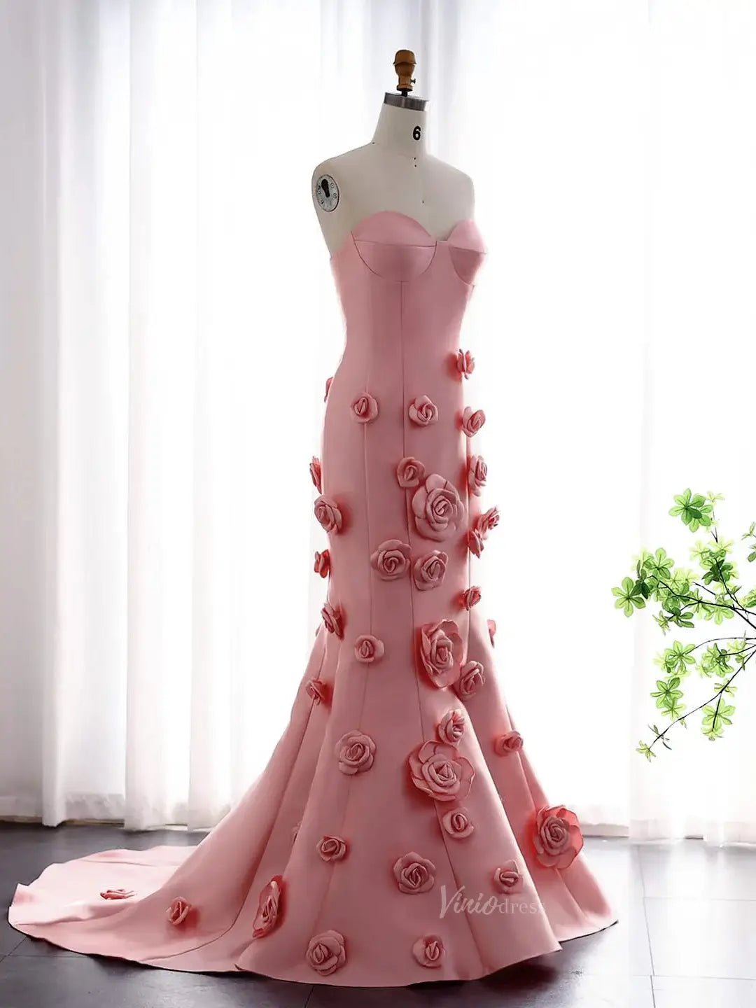 Pink Satin Mermaid Prom Dresses, Rose Flower, Ethereal Formal Dresses BD006-prom dresses 2025 -Viniodress-Pink-US 2-
