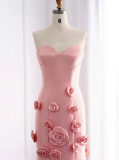 Pink Satin Mermaid Prom Dresses, Rose Flower, Ethereal Formal Dresses BD006-prom dresses 2025 -Viniodress-Pink-US 2-