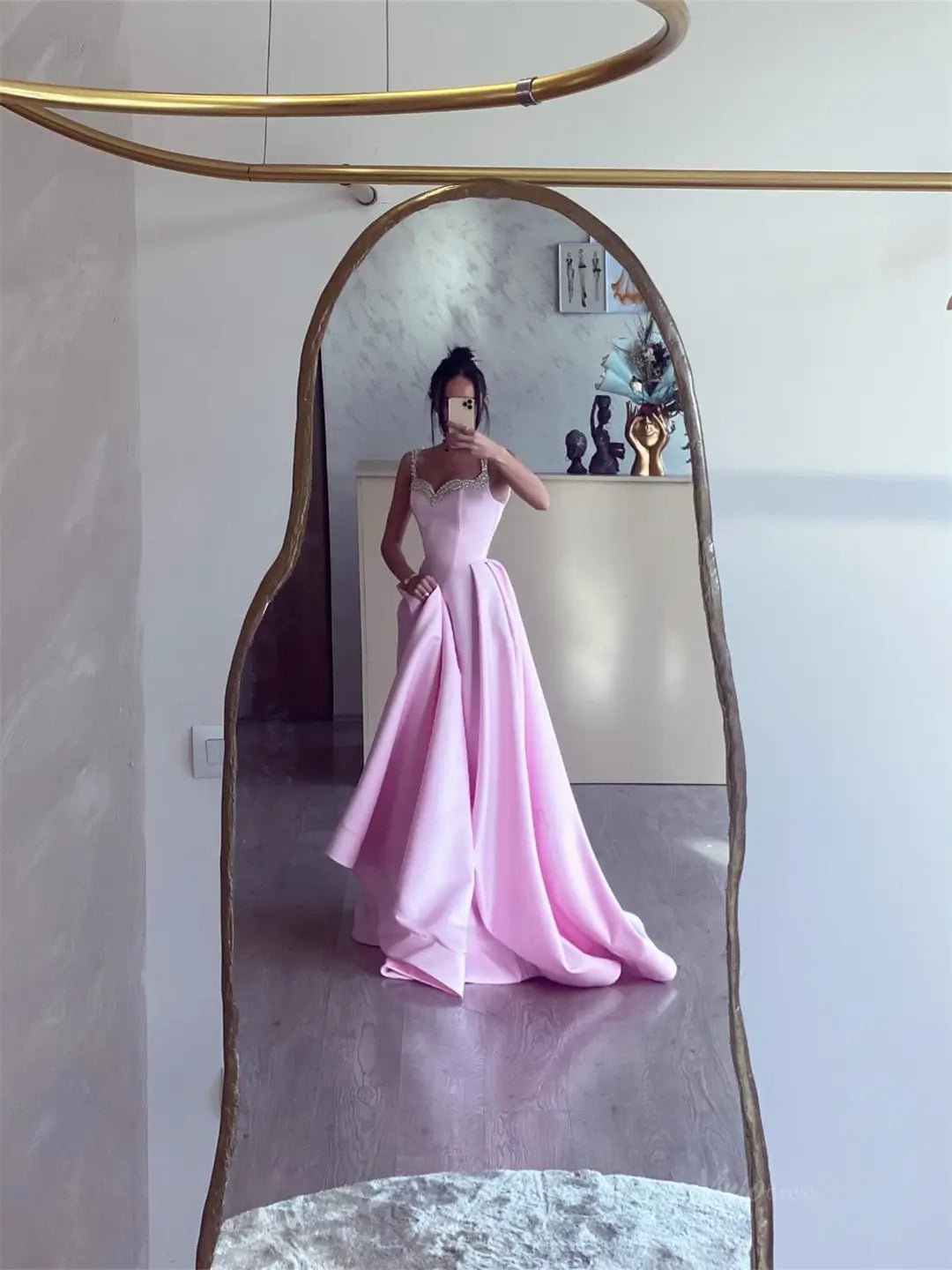 Pink Satin Prom Dresses 2025 Beaded Strap Formal Dress FD5245-prom dresses 2025 -Viniodress-Pink-Custom Size-