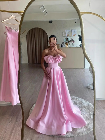 Pink Satin Prom Dresses 2025 Bow Strapless Formal Gown FD5244-prom dresses 2025 -Viniodress-Pink-Custom Size-
