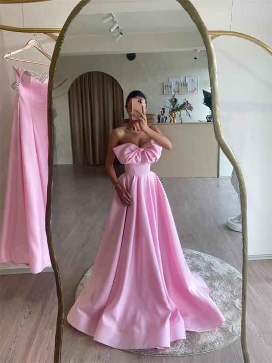 Pink Satin Prom Dresses 2025 Bow Strapless Formal Gown FD5244-prom dresses 2025 -Viniodress-Pink-Custom Size-
