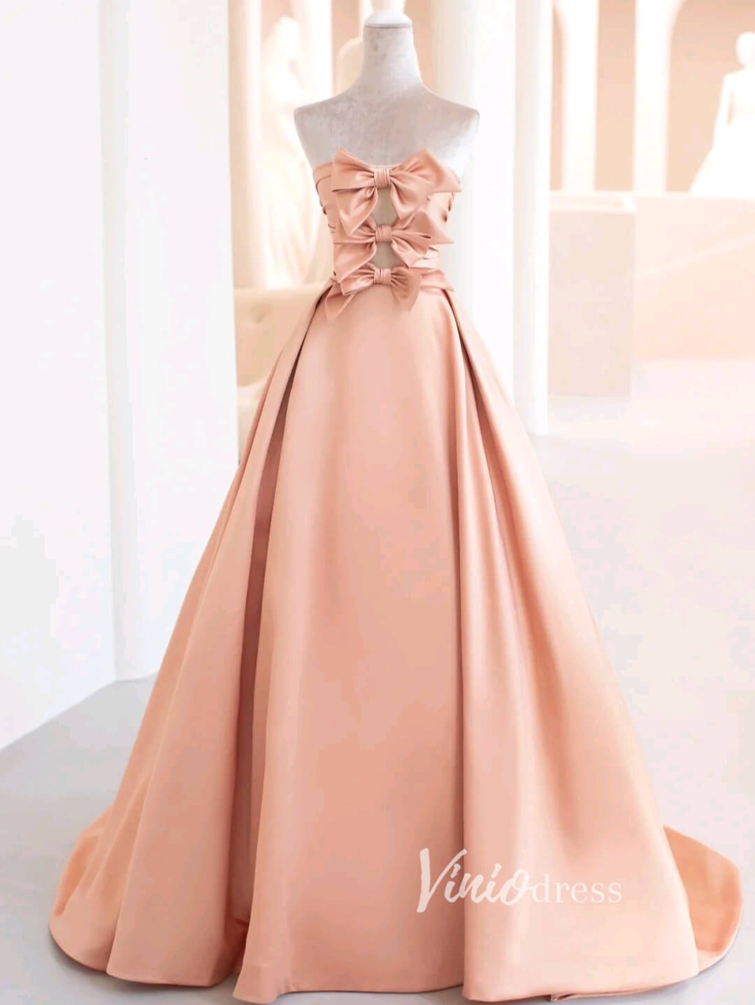 Pink Satin Prom Dresses Puffed Sleeve Formal Gown FD3435-prom dresses 2025 -Viniodress-Pink-Custom Size-