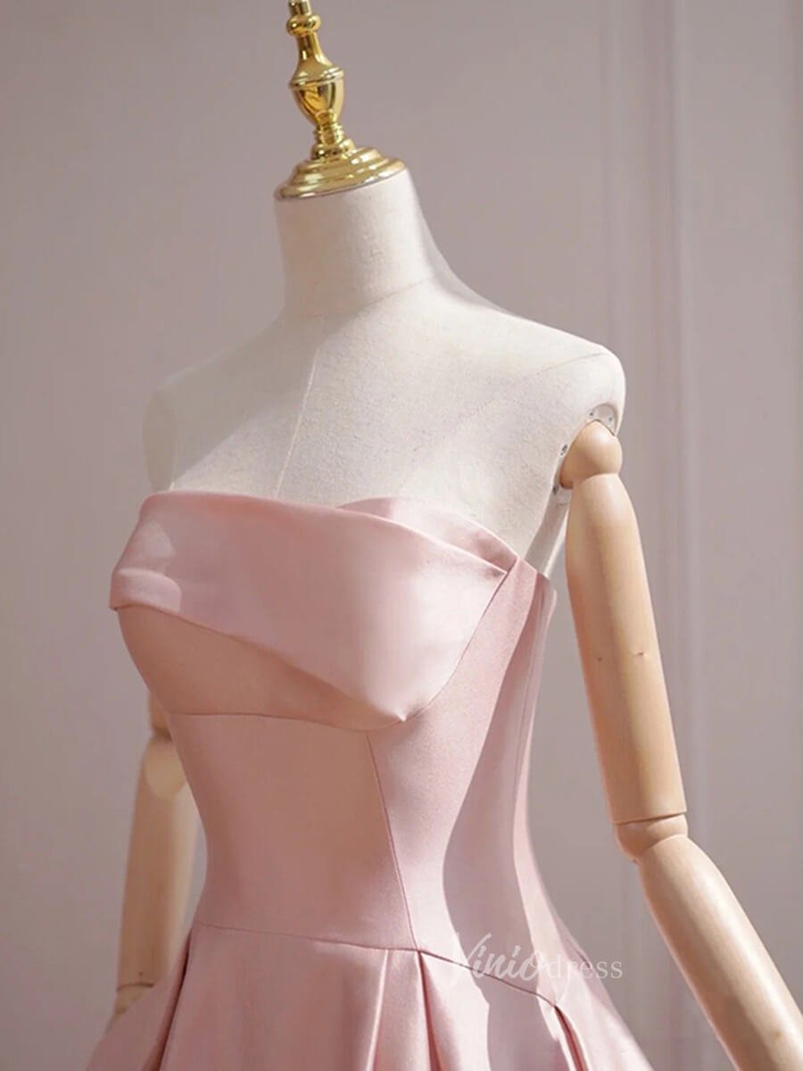 Pink Satin Prom Dresses Tea-Length Strapless Formal Dress FD3236-prom dresses 2025 -Viniodress-Pink-Custom Size-