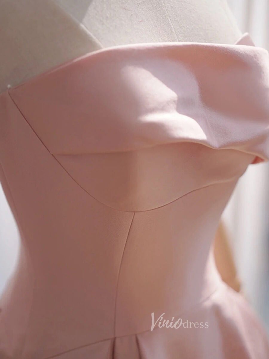 Pink Satin Prom Dresses Tea-Length Strapless Formal Dress FD3236-prom dresses 2025 -Viniodress-Pink-Custom Size-