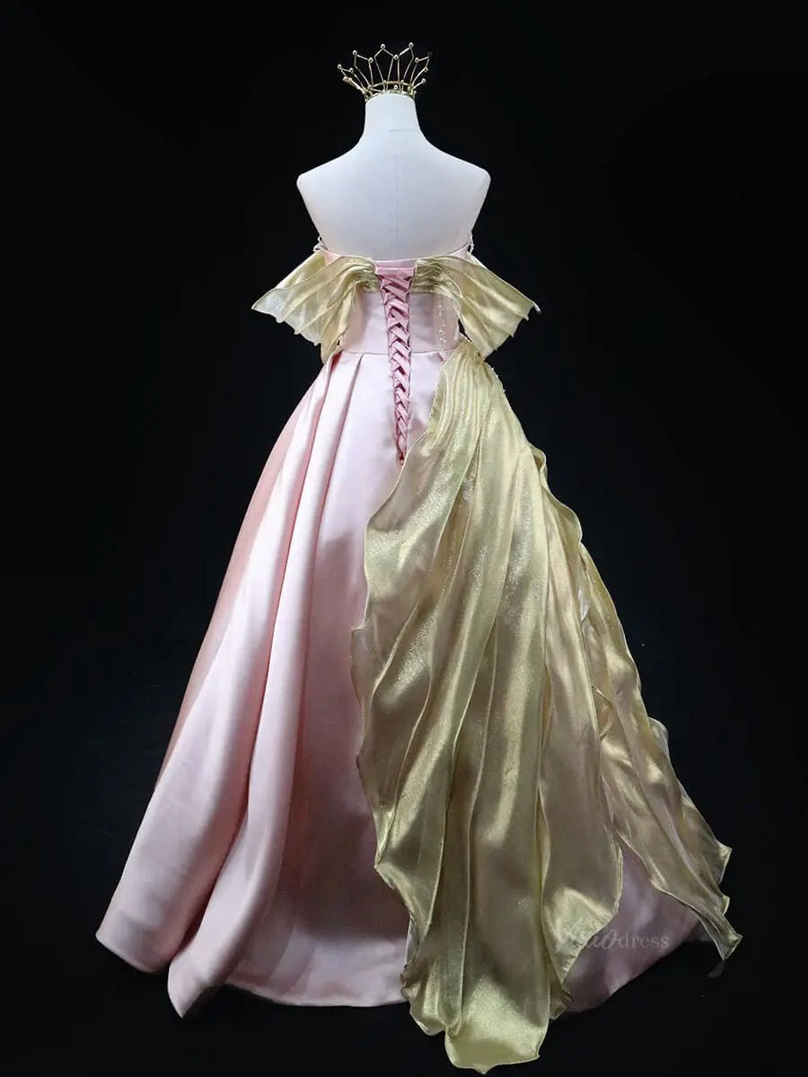 Pink Satin Prom Dresses with Overlay, Sweetheart Neck, Strapless Quinceanera Dresses SU046-prom dresses 2025 -Viniodress-Pink-Custom Size-