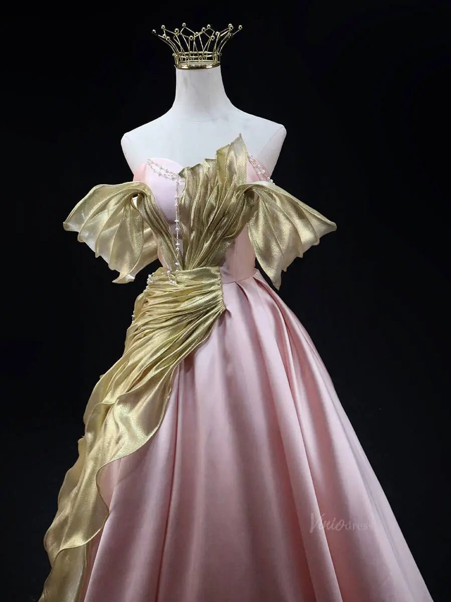 Pink Satin Prom Dresses with Overlay, Sweetheart Neck, Strapless Quinceanera Dresses SU046-prom dresses 2025 -Viniodress-Pink-Custom Size-